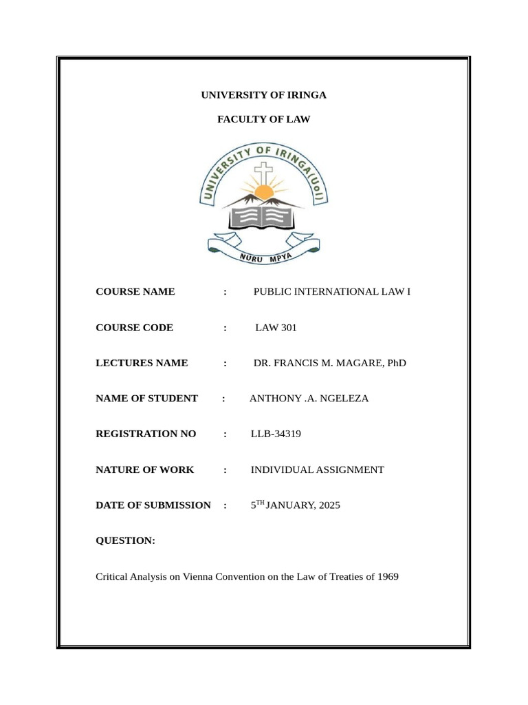 Anthony .A. Ngeleza (LLB - 34319) Pil Assignement | PDF | Treaty ...