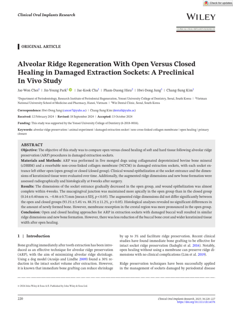 Clinical Oral Implants Res - 2024 - Choi - Alveolar Ridge Regeneration ...