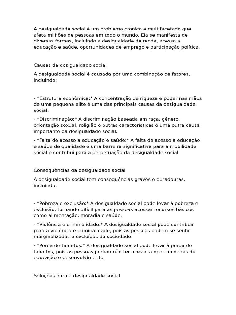 Causas e Soluções da Desigualdade Social | PDF | Desigualdade social ...