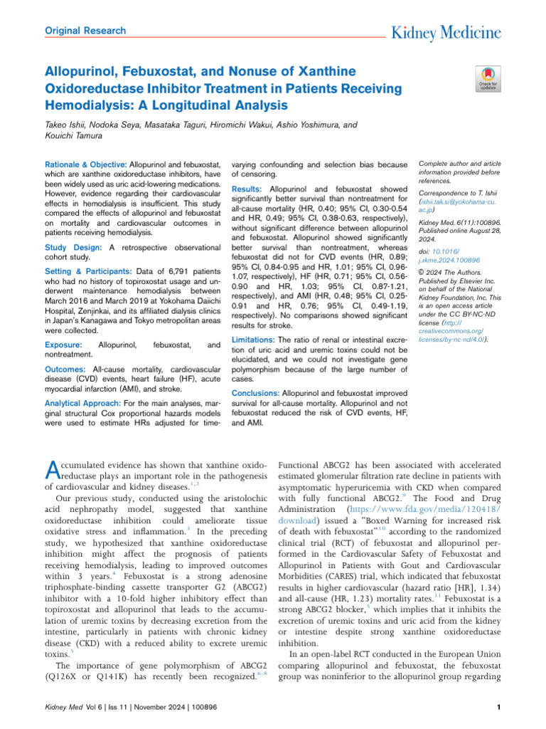 Allopurinol, Febuxostat, and Nonuse of Xanthine Ox | PDF | Chronic ...