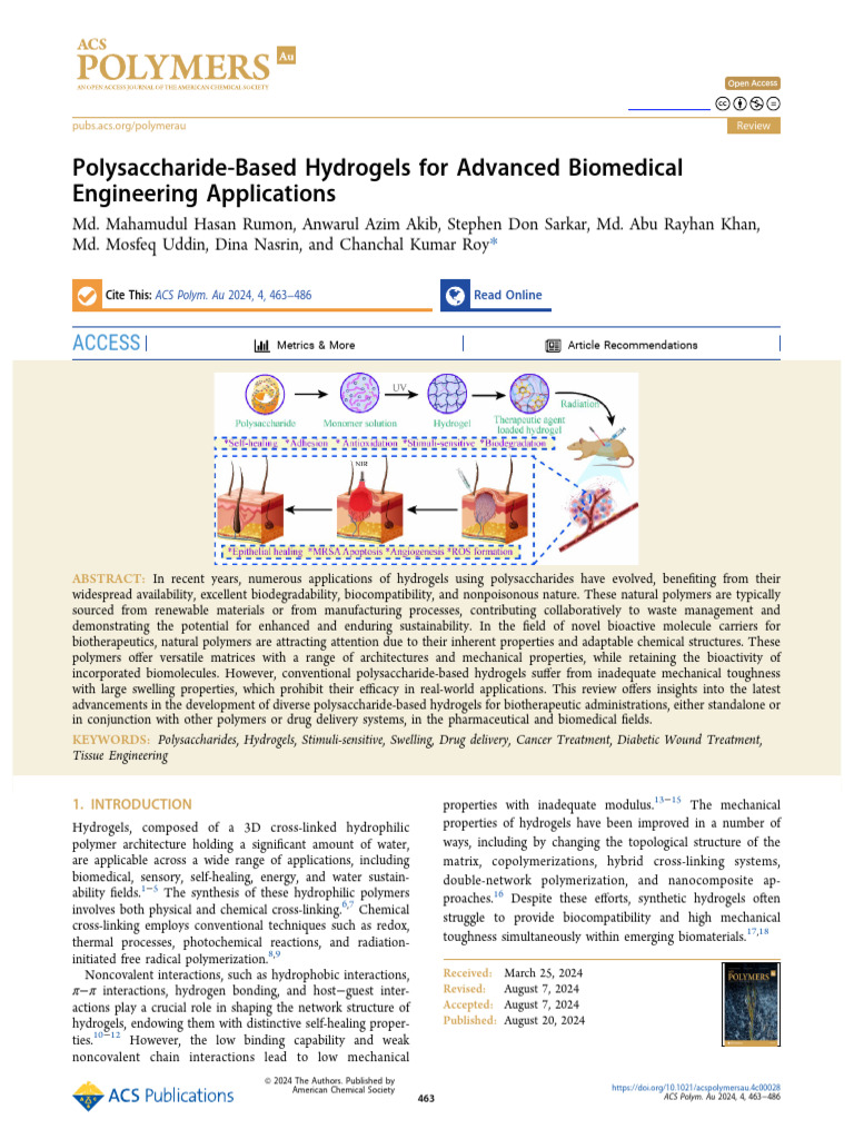 Polysaccharide Hydrogels in Biomedicine | PDF | Polysaccharide | Polymers