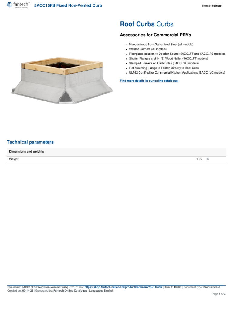 Fantech 5ACC15FS Fixed Non-Vented Curb | PDF