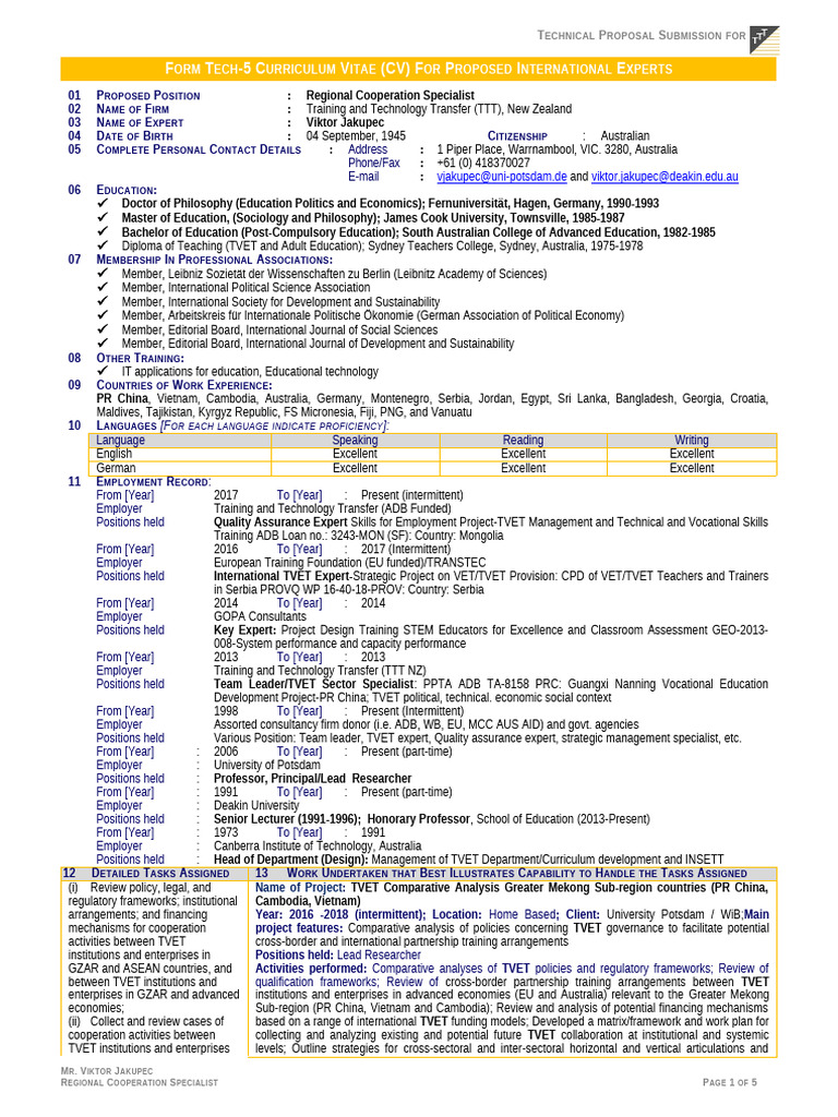 Viktor Jakupec: Regional Cooperation CV | PDF | Vocational Education ...
