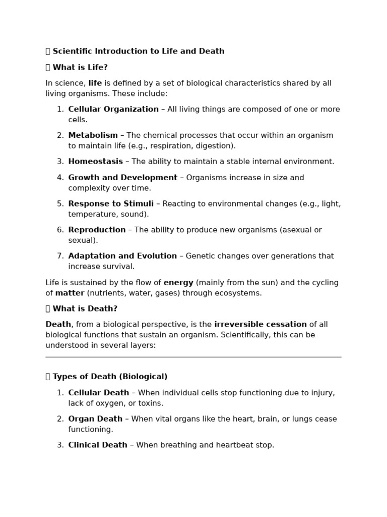 Scientific Introduction To Life and Death | PDF | Death | Biology