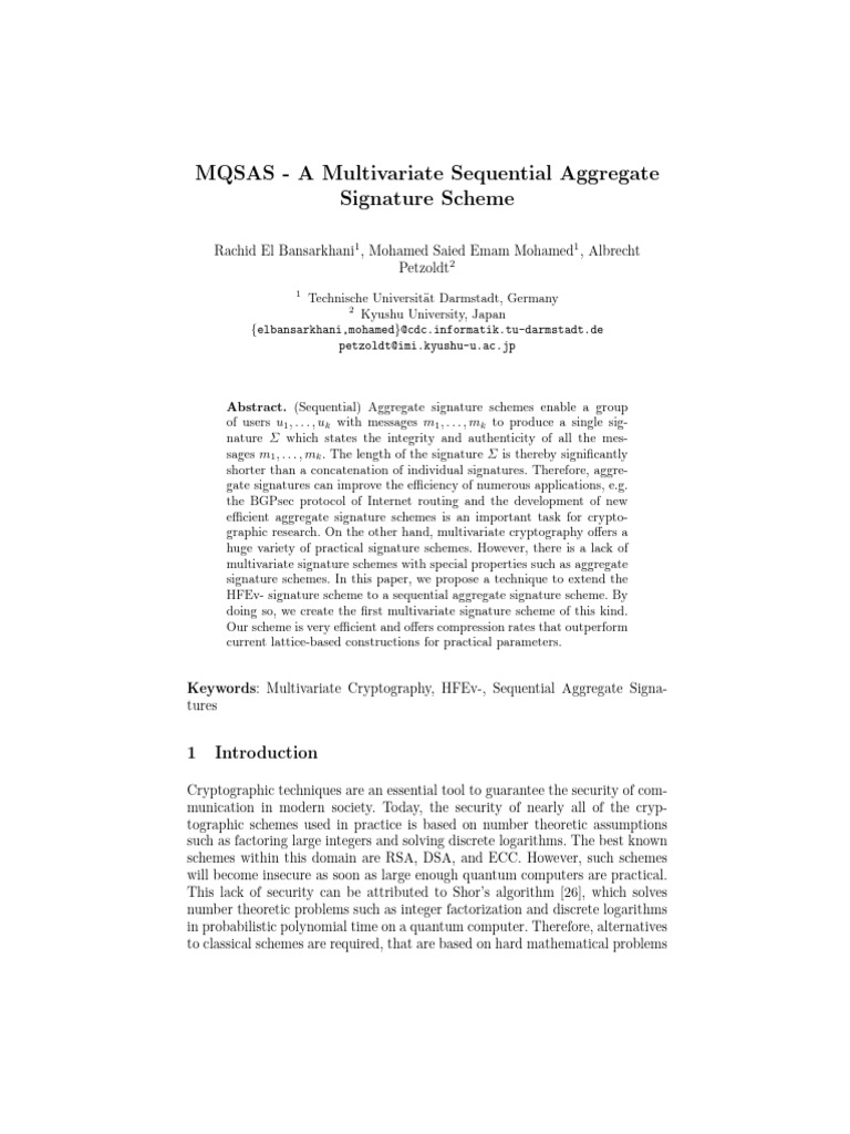 Multivariate Sequential Aggregate Signature | PDF | Cryptography ...
