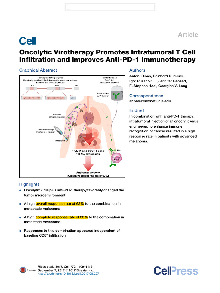 Oncolytic Virotherapy Enhances T Cell Infiltration | PDF | Medical ...