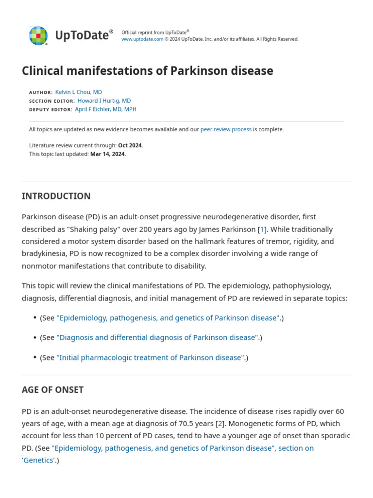 Clinical Manifestations of Parkinson Disease - UpToDate | PDF ...