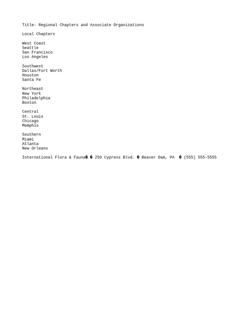 Regional Chapters and Locations List | PDF