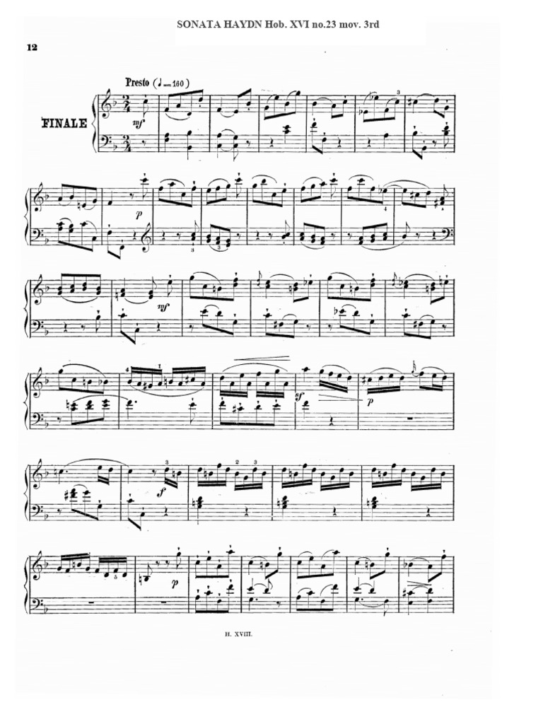 Haydn Sonata Hob. XVI No.23 in F Major 3rd Mov. | PDF