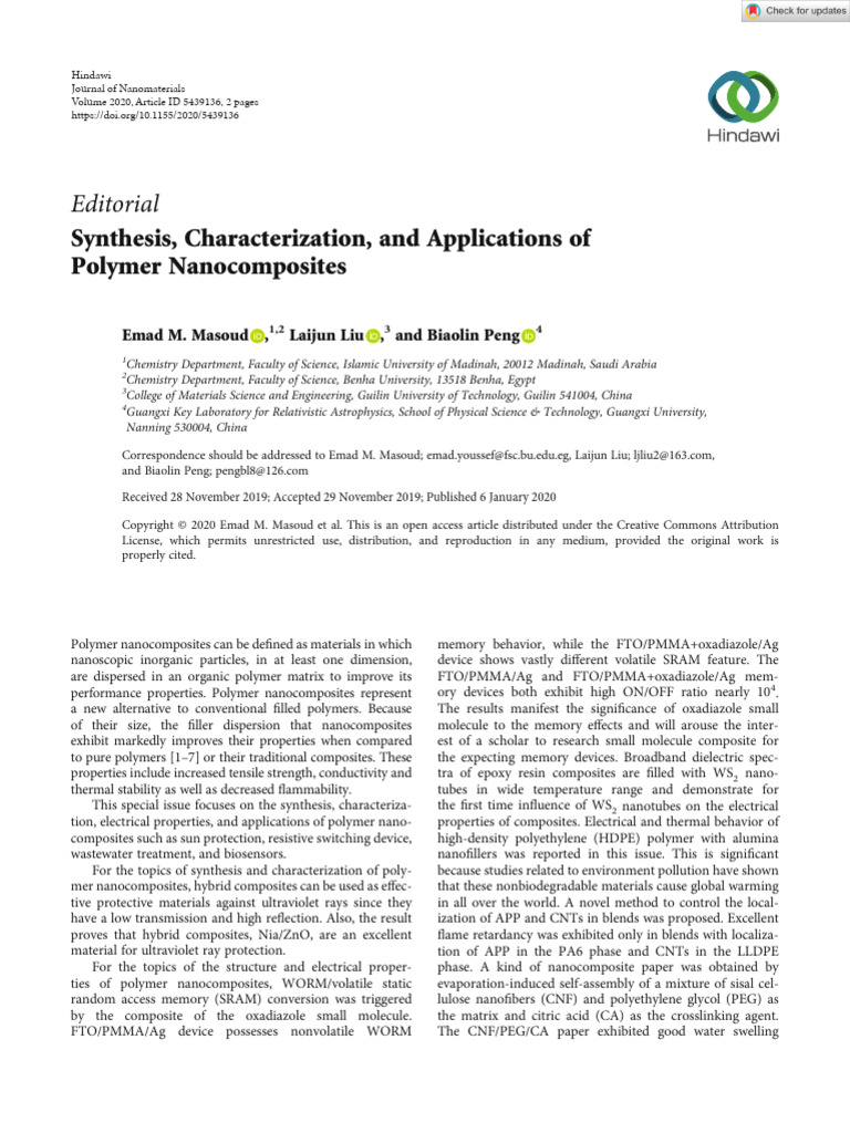 Polymer Nanocomposites: Synthesis & Applications | PDF | Nanocomposite ...