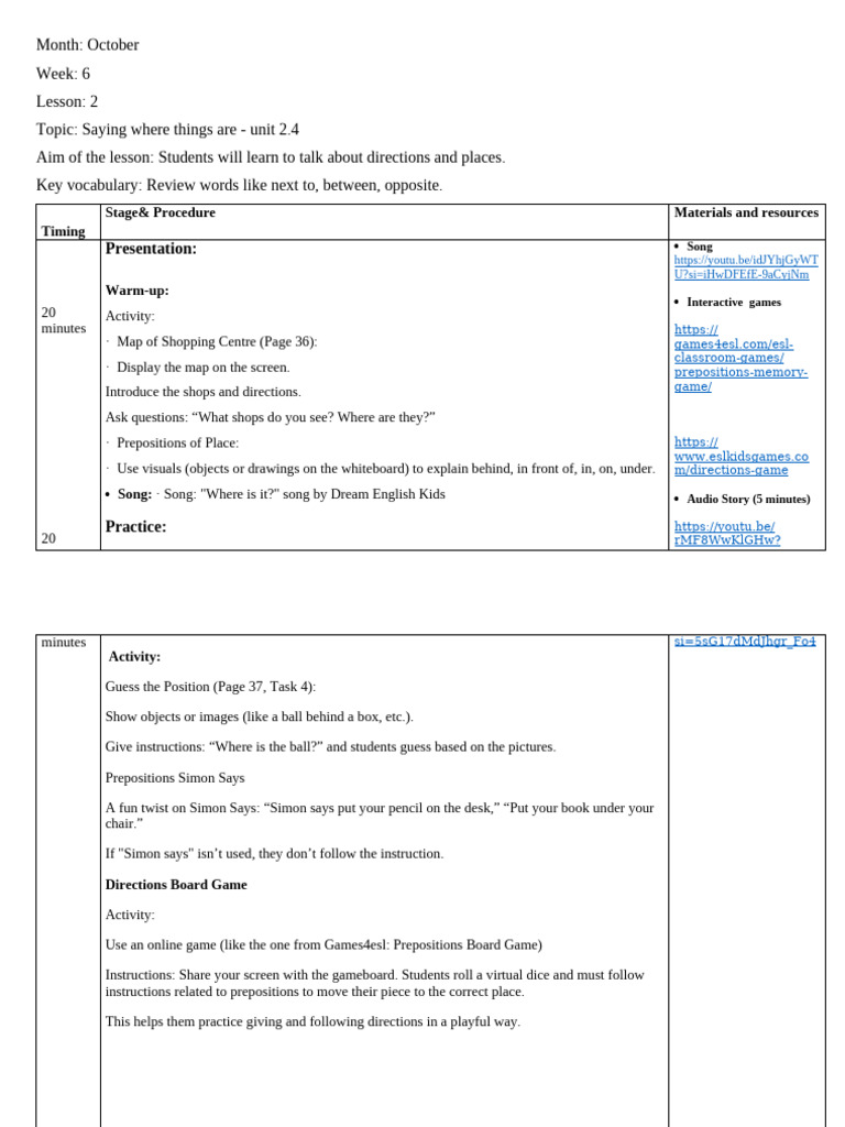 Teaching Directions and Places in ESL | PDF | Learning