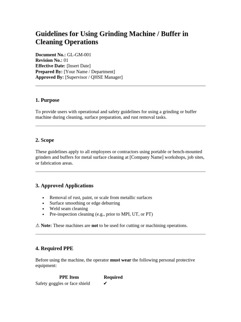 Grinding Machine Safety Guidelines | PDF | Personal Protective ...