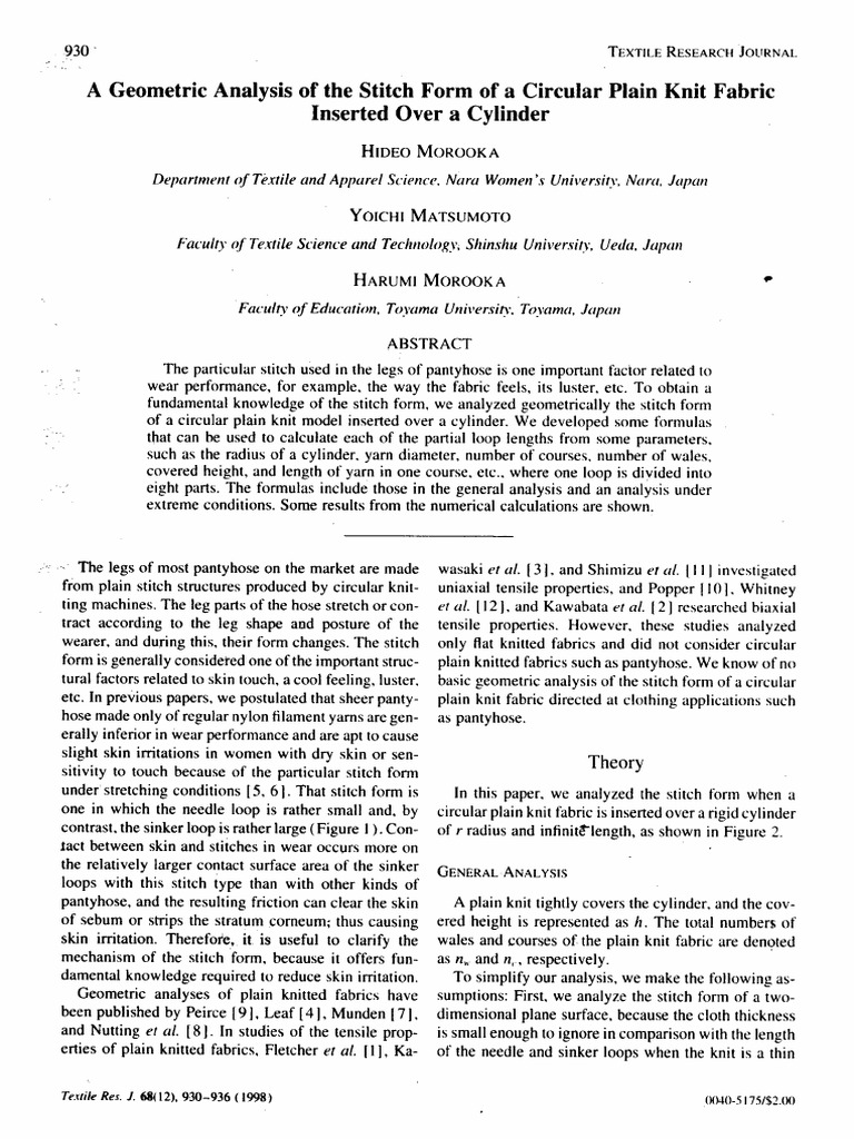 Geometric Analysis of Pantyhose Stitch Form | PDF | Knitting | Textiles