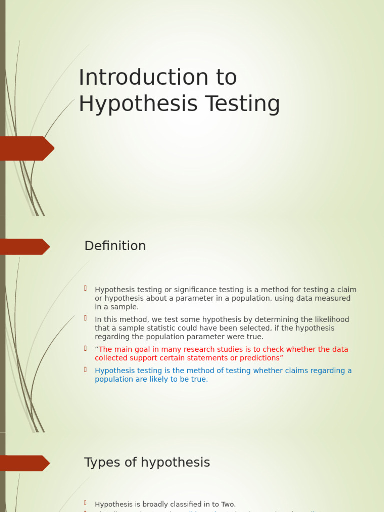 Introduction To Hypothesis Testing | PDF | P Value | Type I And Type Ii ...