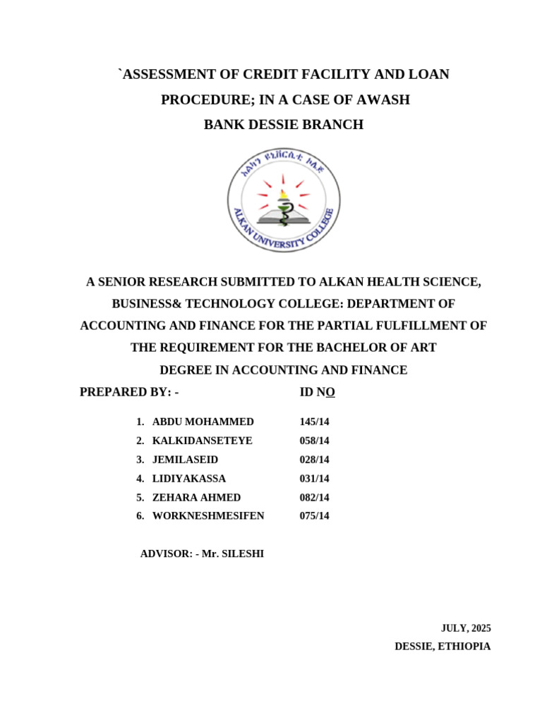 Credit Facility Assessment at Awash Bank | PDF | Loans | Banks