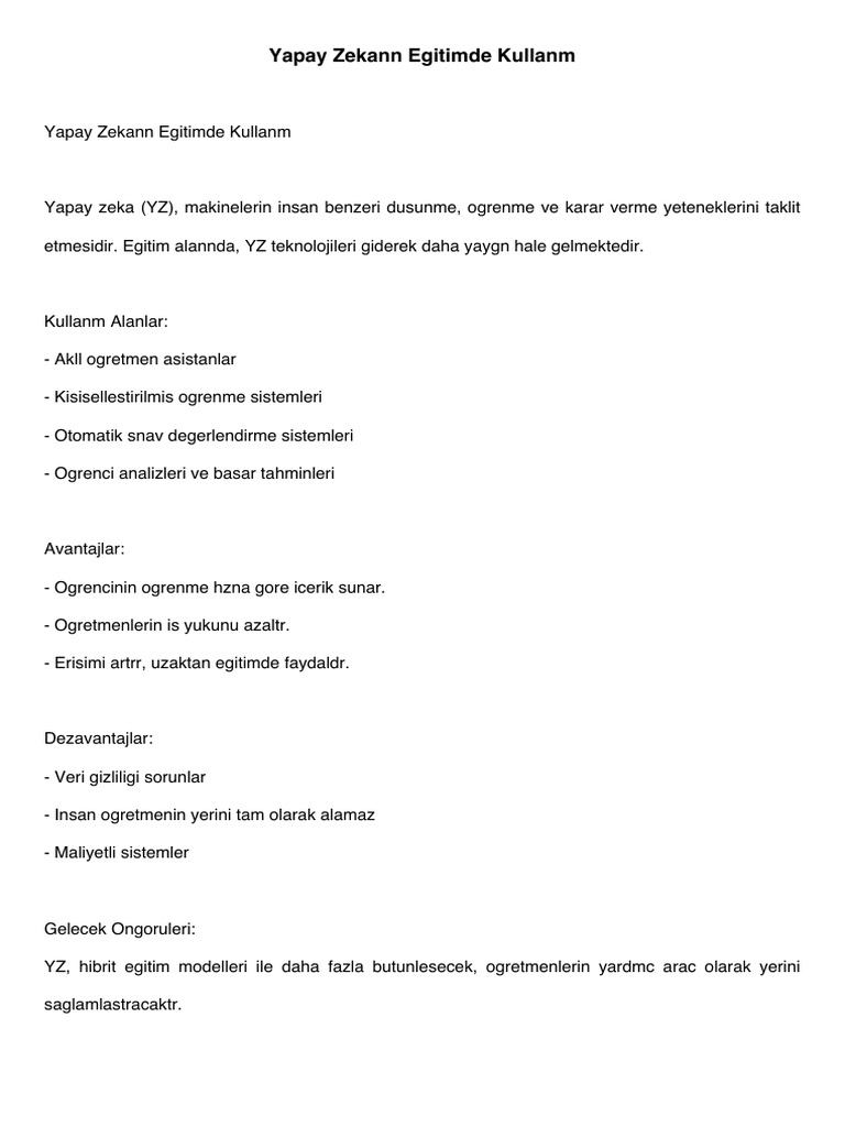 Yapay Zekann Egitimde Kullanm | PDF