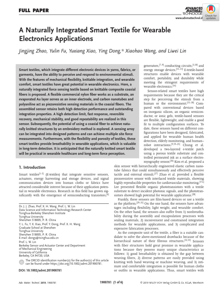 Smart Textile for Wearable Electronics | PDF | Carbon Nanotube | Textiles