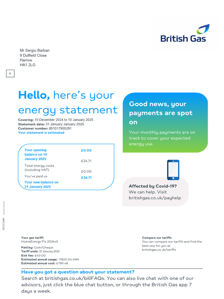 British Gas Energy Statement 2025 | PDF
