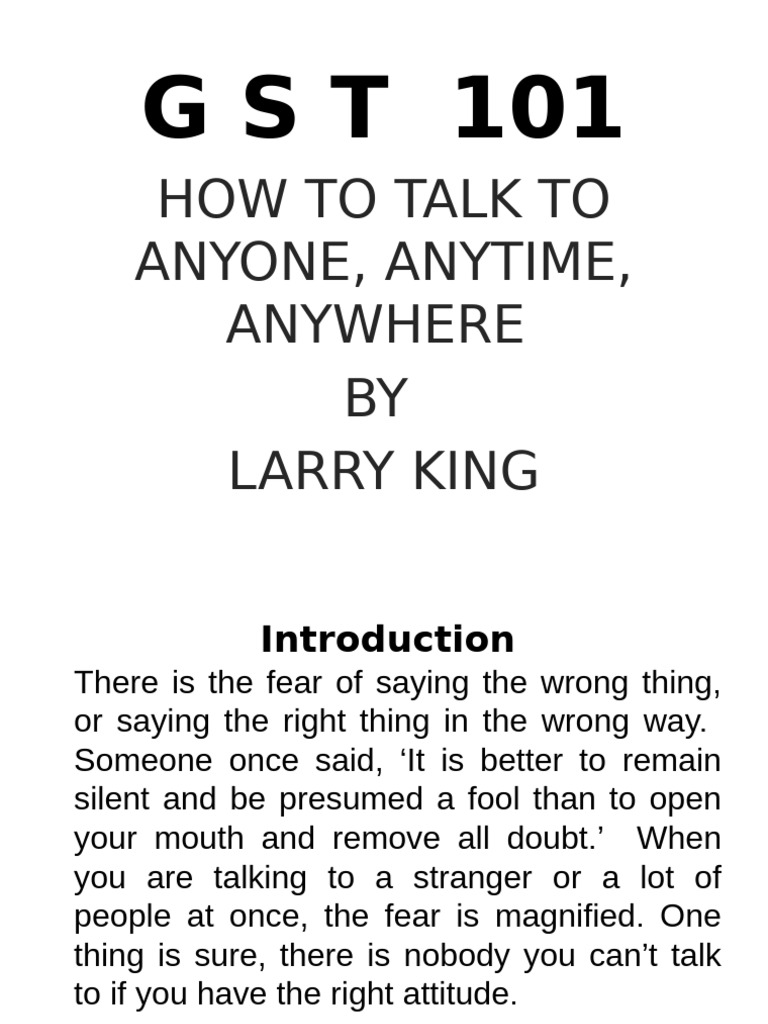 GST 101 How To Talk To Anyone, Anytime, Anywhere. by DAVE | PDF ...