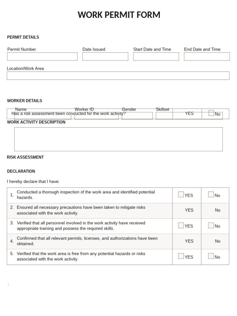Work Permit Form | PDF | Personal Protective Equipment | Occupational ...