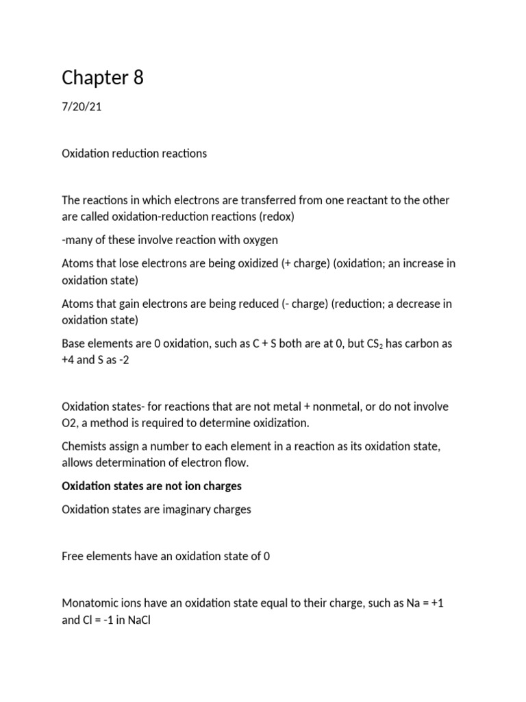 Understanding Redox Reactions and Oxidation States | PDF | Redox ...