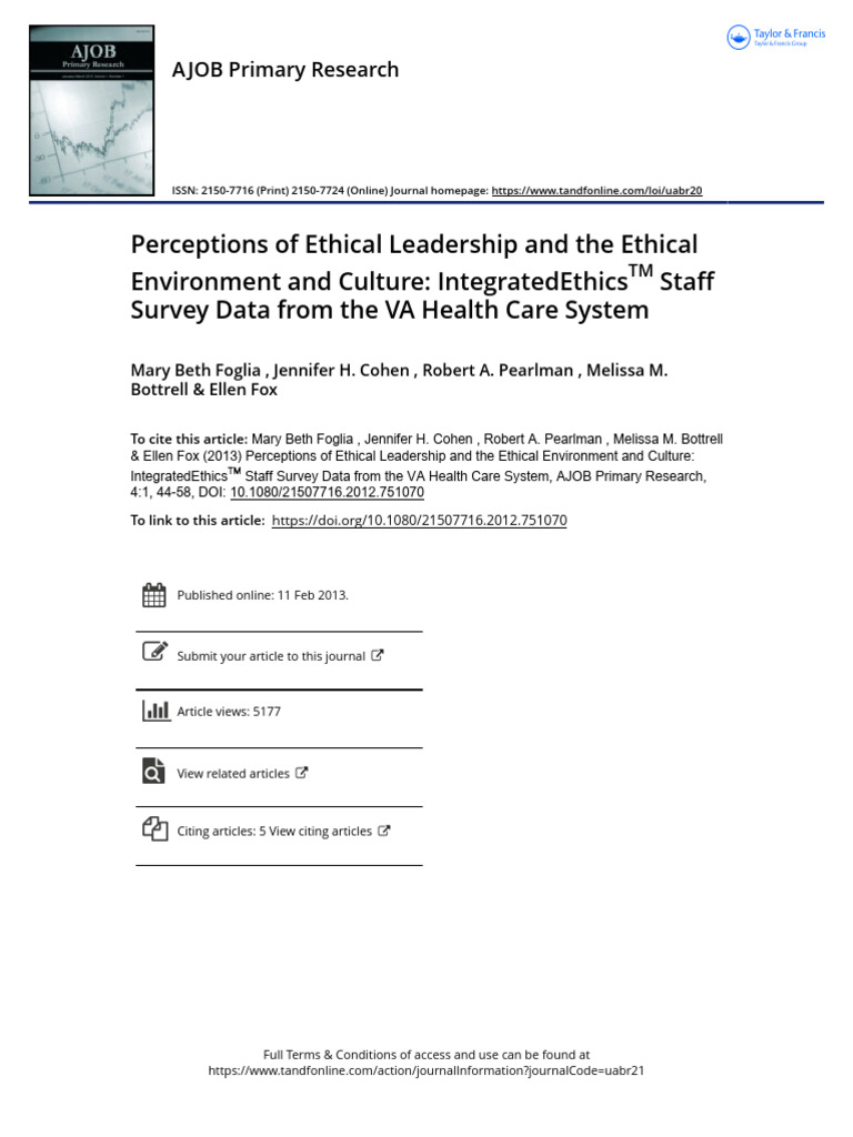 Ethical Leadership in VA Health Care | PDF | Statistics | Leadership