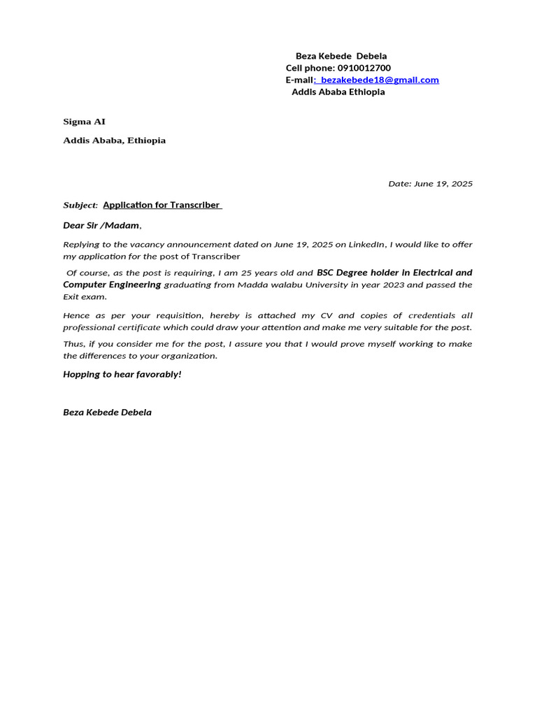 Application for Transcriber Position | PDF