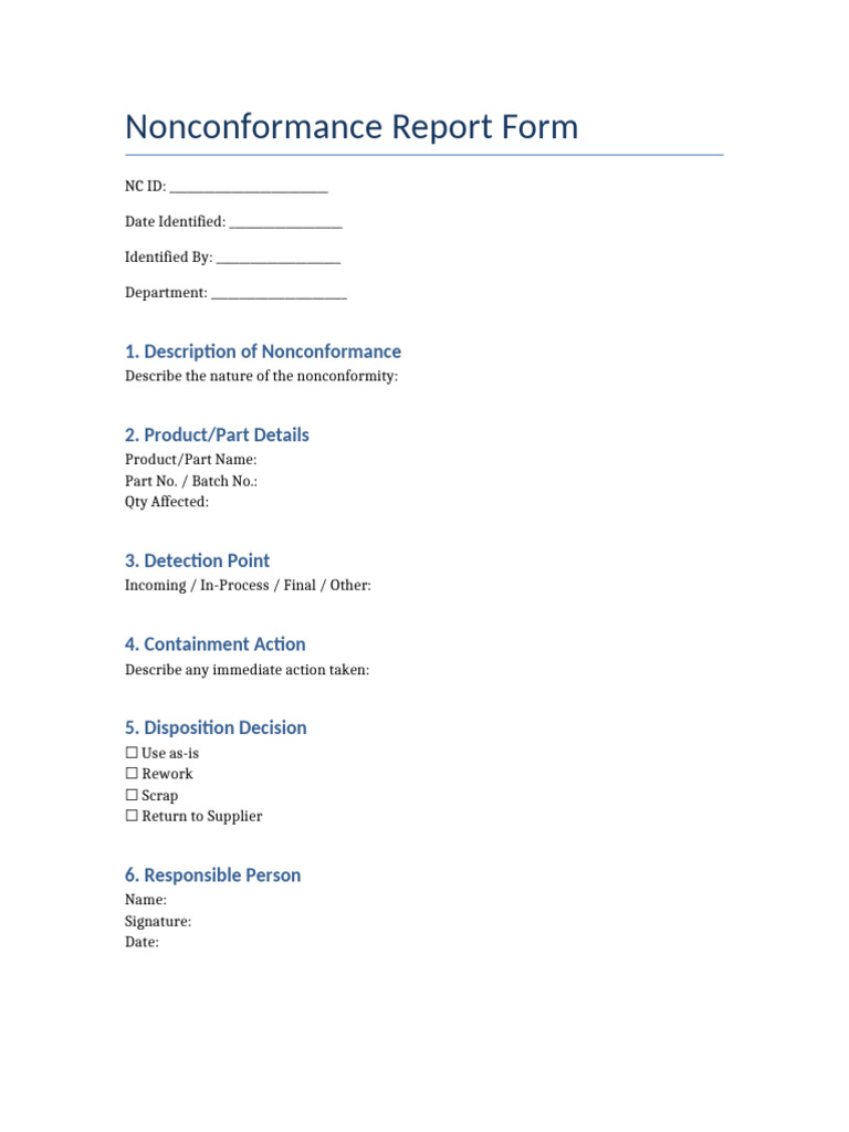 Nonconformance Report Template | PDF