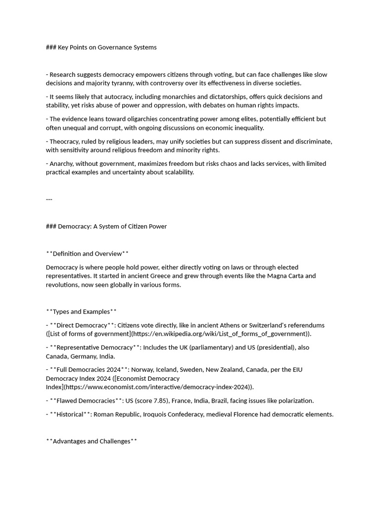 Overview of Governance Systems | PDF | Democracy | Political Ideologies