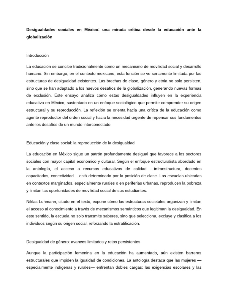 Desigualdad educativa en México | PDF | Desigualdad social ...