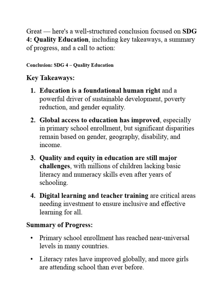 SDG 4: Quality Education Insights and Actions | PDF