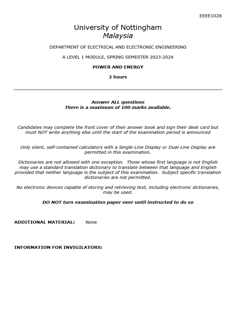 Power and Energy Exam Guide 2023-2024 | PDF | Ac Power | Electrical ...