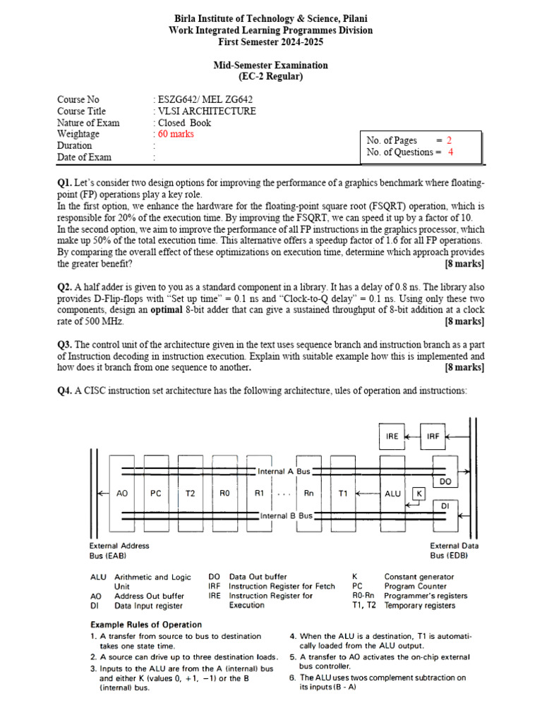 VLSI Architecture Mid-Sem Exam 2024-25 | PDF | Digital Electronics ...