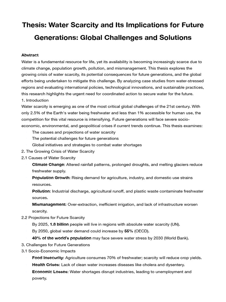 Global Water Scarcity: Challenges & Solutions | PDF | Water Scarcity ...