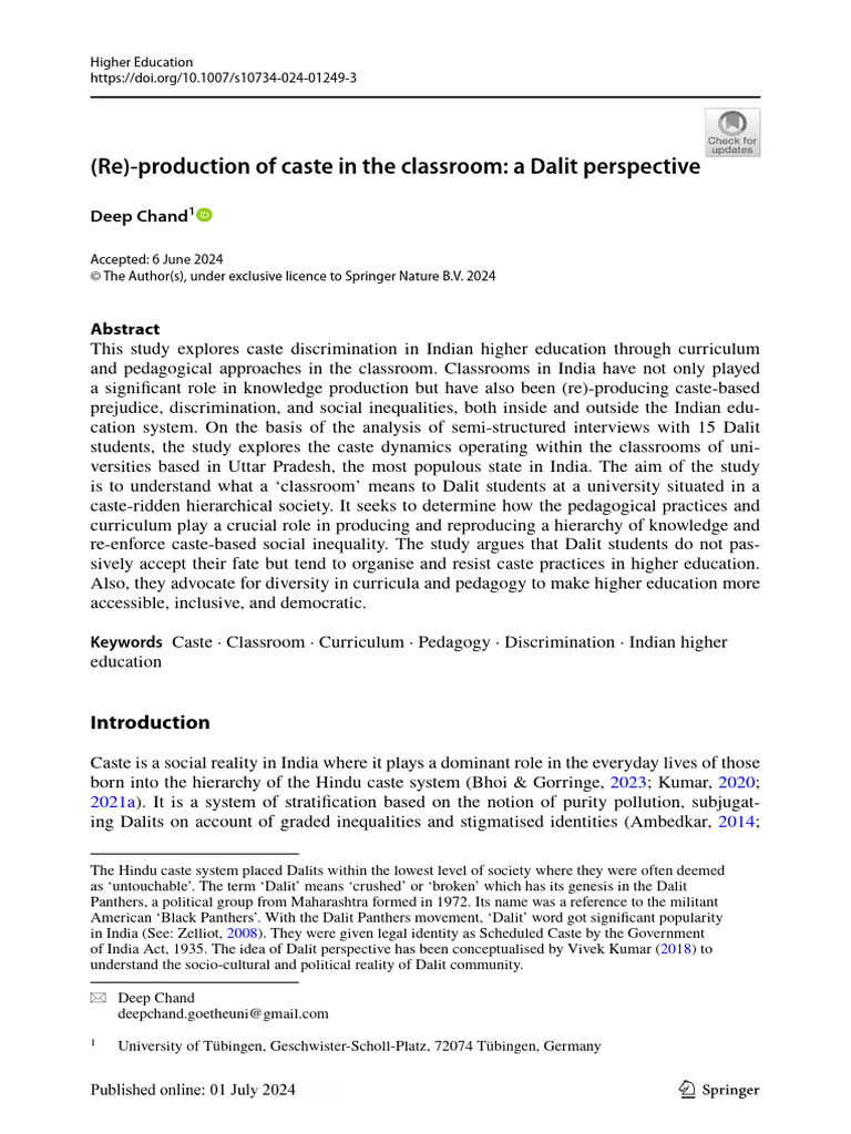 Caste Dynamics in Indian Classrooms | PDF | Dalit | Caste