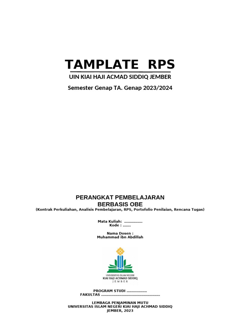 Template Dan Contoh RPS UIN KHAS Jember - Genap 23-24 | PDF