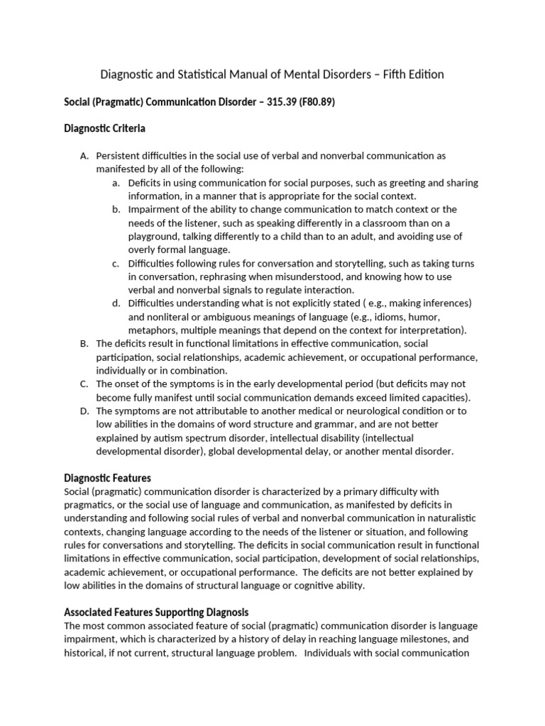 DSMVSocial Pragmatic Communication Disorder | PDF | Mental Disorder ...