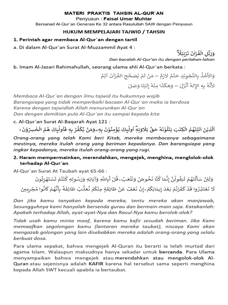 Materi Praktis Tahsin Al-Qur'an | PDF