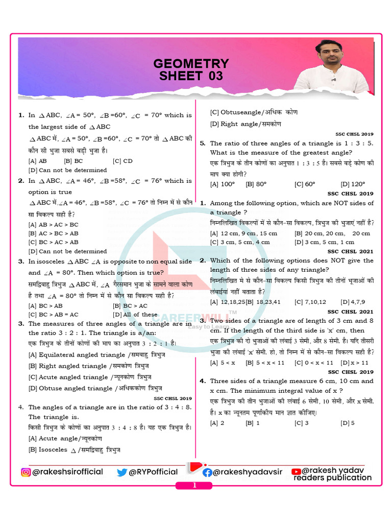 621 Geometry Sheet 03 Pdf Triangle Elementary Mathematics