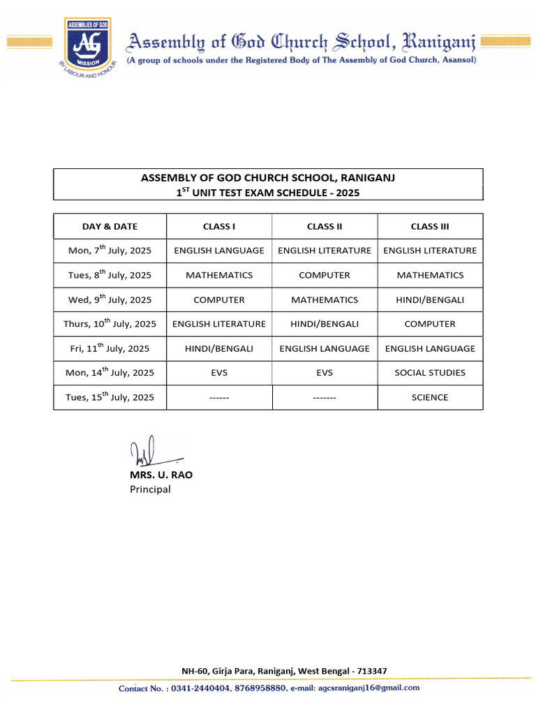 2025 Unit Test Schedule for AOG School | PDF