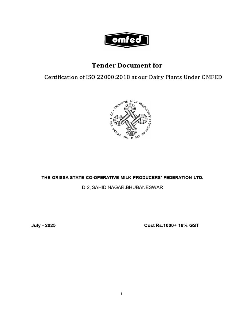 OMFED ISO 22000:2018 Tender Notice | PDF | Payments