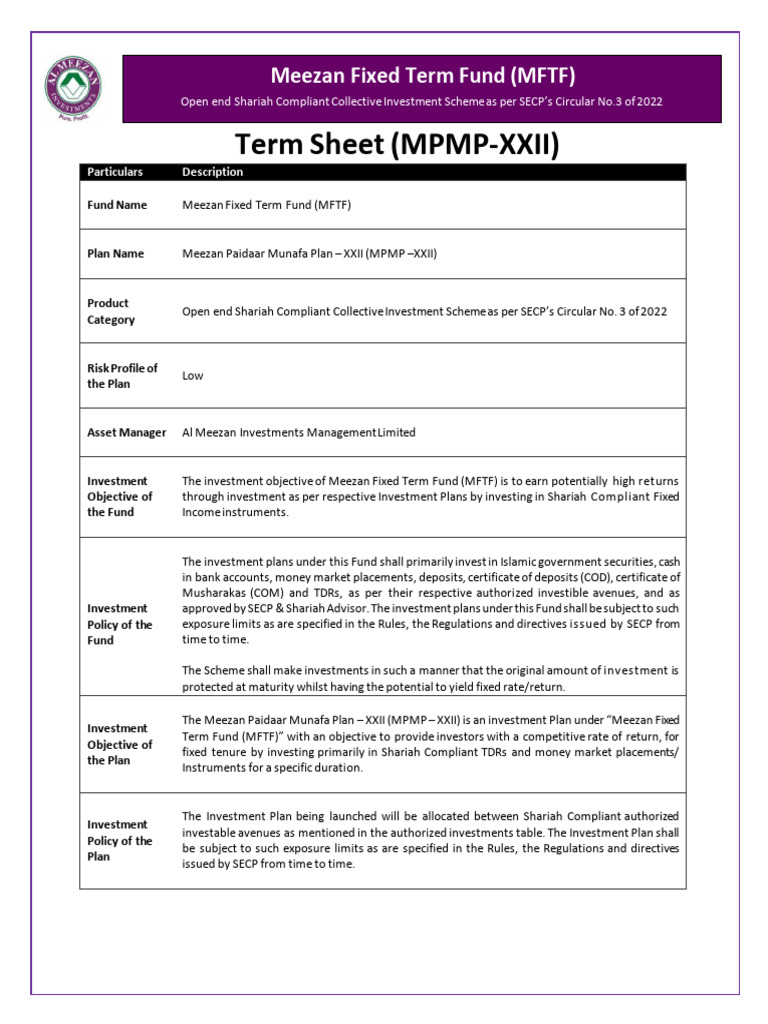 Meezan Paidaar Munafa Plan XXII Overview | PDF | Islamic Banking And ...