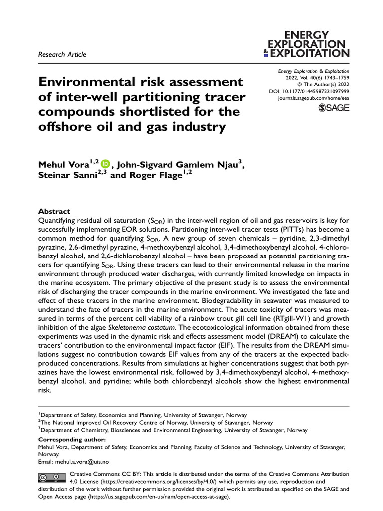 Environmental Risk Assessment of Inter-Well Partit | PDF | Oxygen | Water