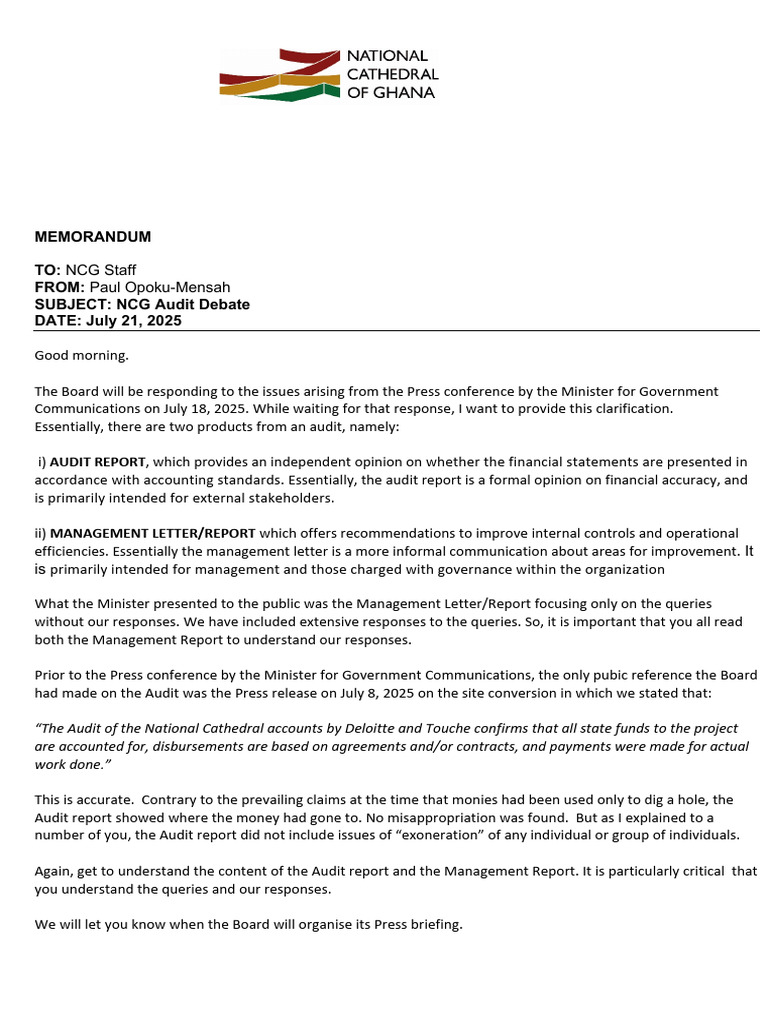 NCG Audit Report Clarification Memo | PDF