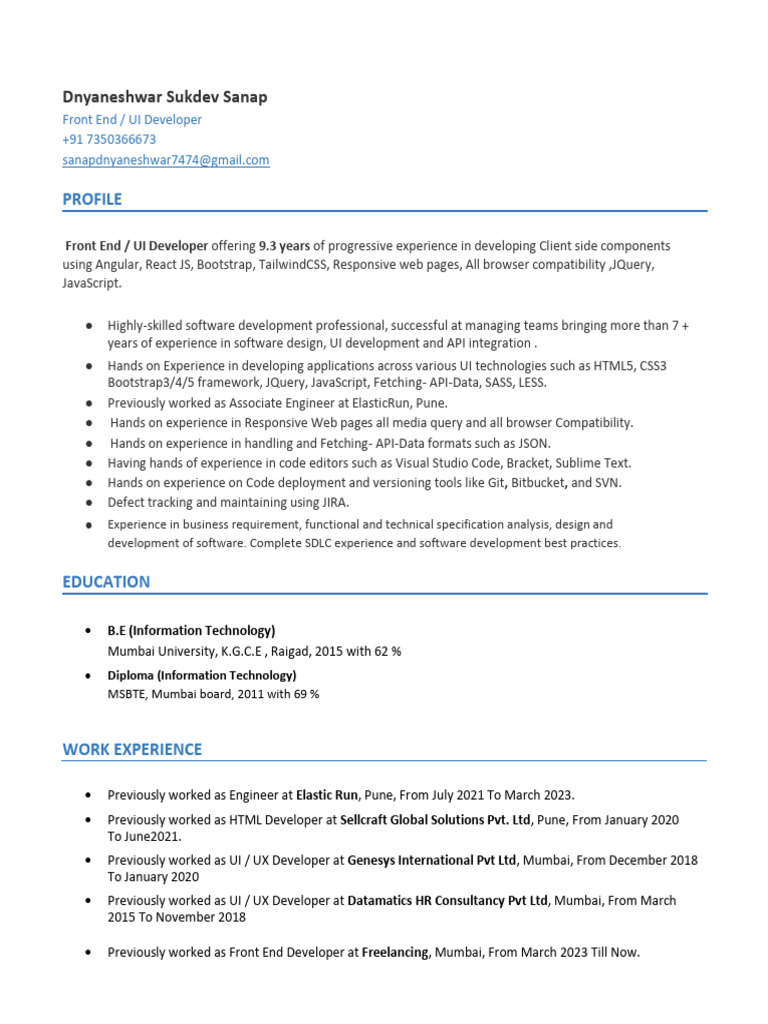 Front End Developer Profile Summary | PDF | J Query | Bootstrap (Front ...