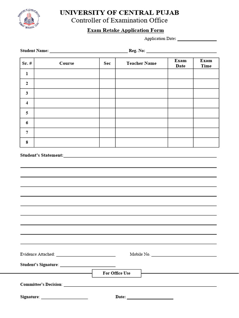 Exam Retake Application Form | PDF