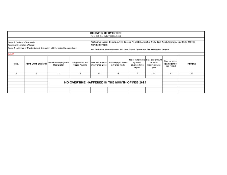 February 2025 Overtime Register Form | PDF