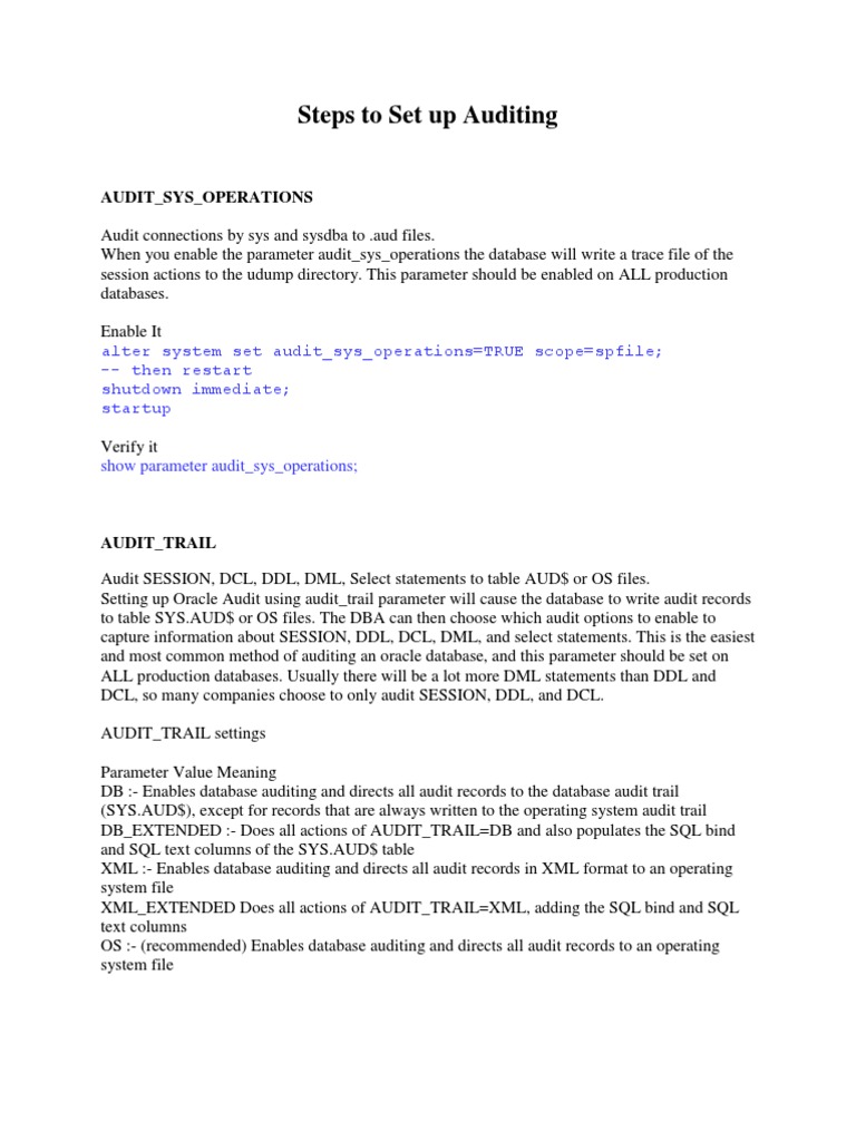 Setting Up Oracle Database Auditing | PDF | Sql | Databases