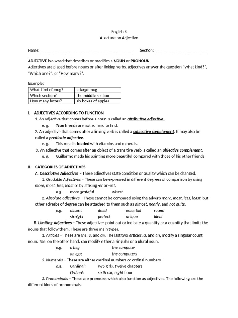 Understanding Adjectives in English | PDF | Adjective | Noun