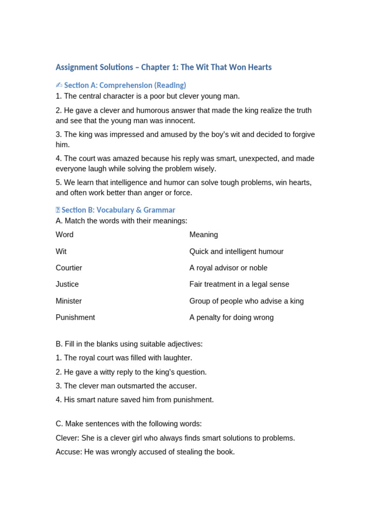 The Wit That Won Hearts Assignment Solutions | PDF | Humour